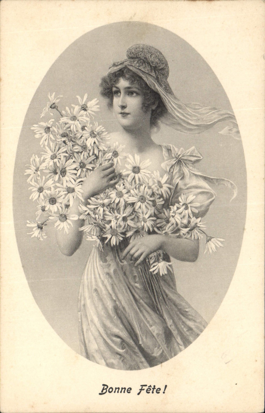 Femme tenant un bouquet de marguerites — Bonne Fête! — M. M. Vienne, n° 530
