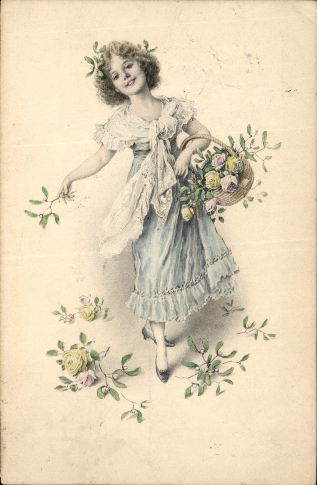 Fille avec panier de roses — éditeur M. M. Vienne, n° 344