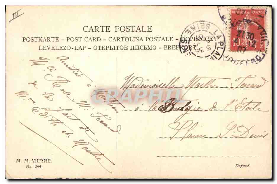 Fille avec panier de roses — éditeur M. M. Vienne, n° 344 — Rückseite