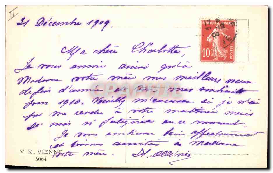 Paysage hivernal — Bonne année 1910 — V. K. VIENNE 5064 — Back