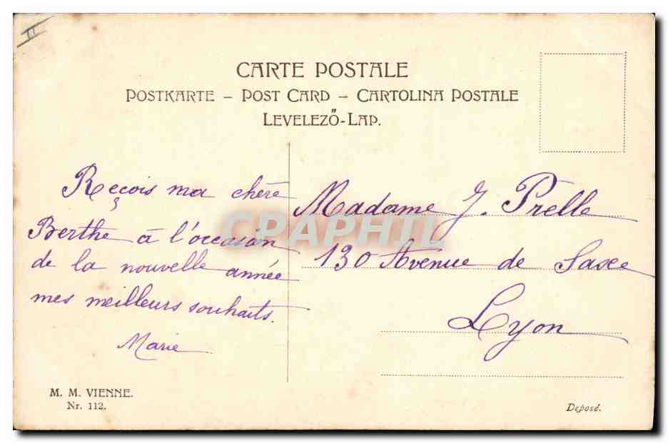 Jeune femme en chapeau — portrait — M. M. Vienne, Nr. 112 — Verso