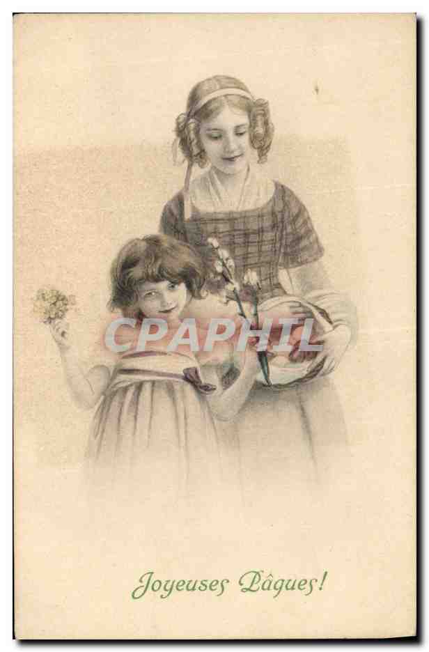 Deux jeunes filles avec des fleurs — Joyeuses Pâques! — M. M. Vienne, Nr. 350