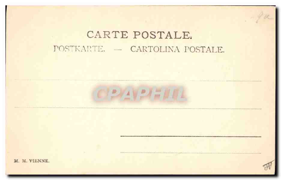 Femme et enfant en tenue de bal — éditeur M. M. Vienne — Verso