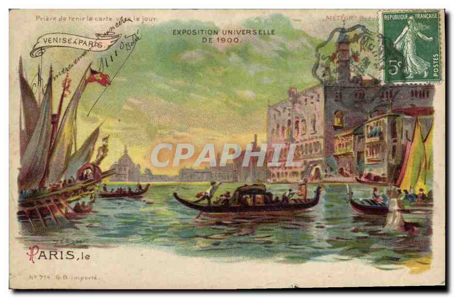 CPA Carte Transparente Paris Exposition Universelle 1900 Venise a Paris Bateau