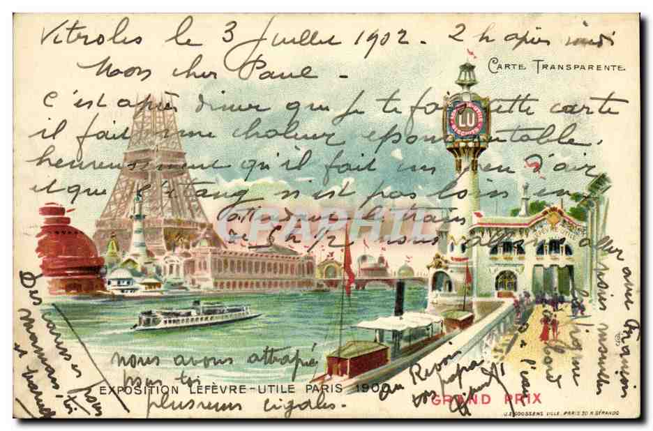 CPA Carte Transparente Paris Exposition Lefevre Utile 1900 Grand Prix Tour Eiffel