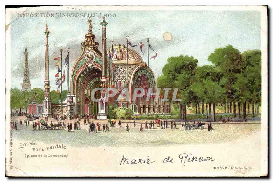 CPA Carte Transparente Paris Exposition Universelle 1900 Entree monumentale Place de la Concorde