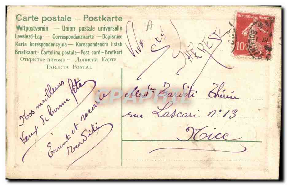 Fleurs de pensée — Souvenir d'amitié — Carte postale — Verso