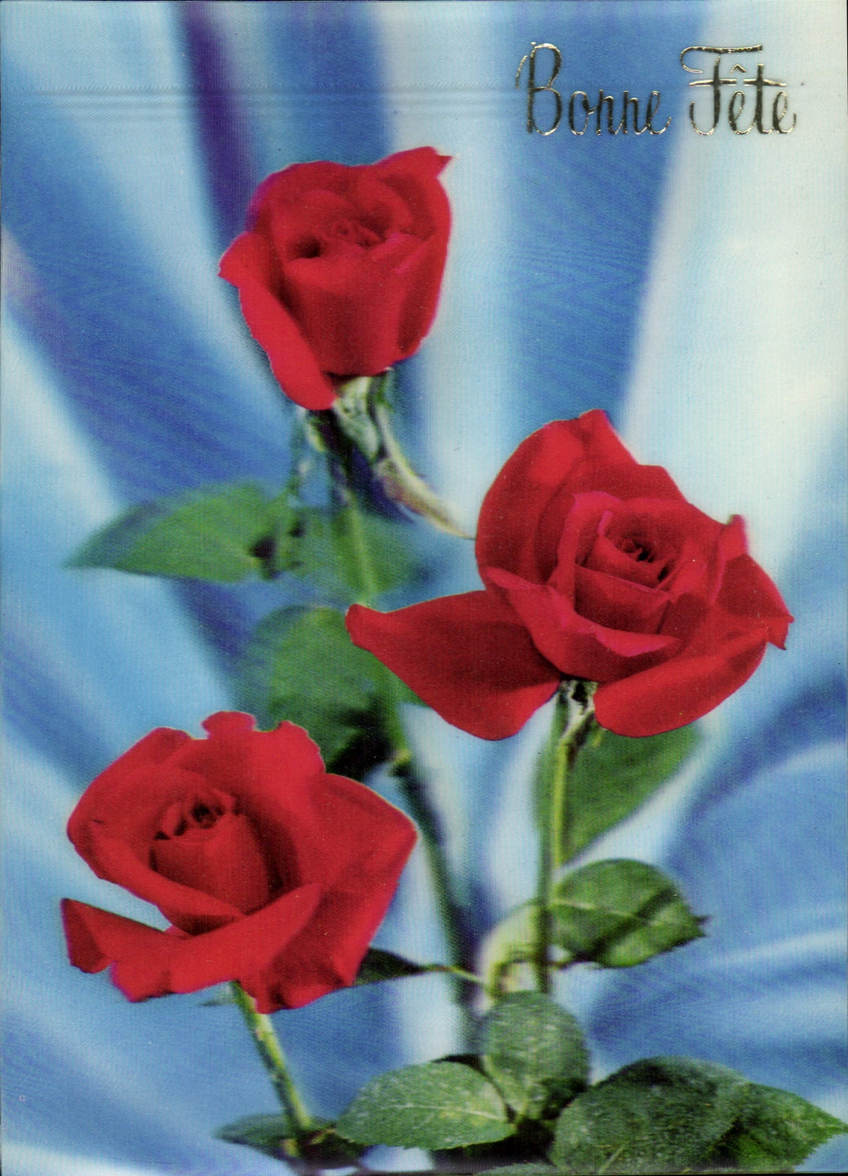 Trois roses rouges — Bonne Fête — Visio-Relief, Paris, 1966
