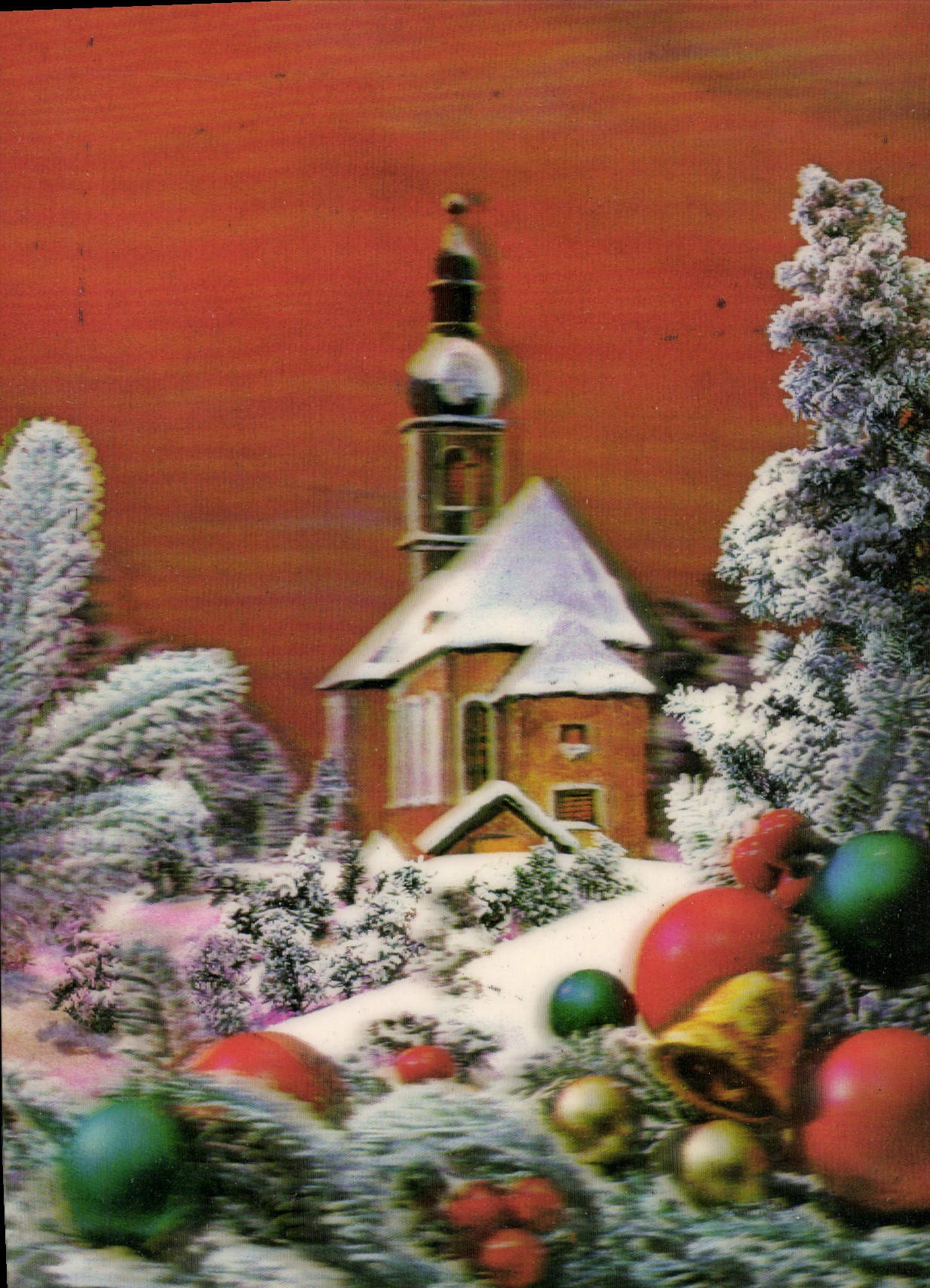 Église enneigée — décor de Noël — CPAPHIL n° PK-384 CI