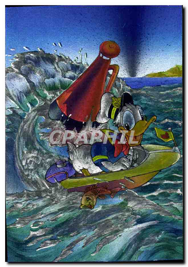 Donald Duck en planche à voile — sur une vague — Collection 'Les Couleurs Magiques Disney' — Manufrance, n° 4031-3