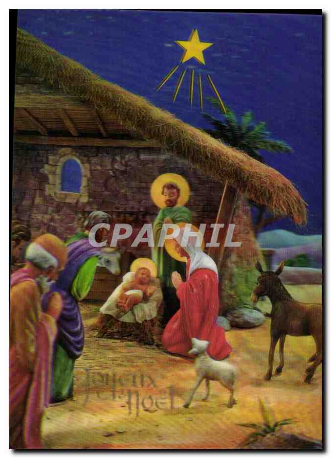 Nativité — scène de la crèche avec étoile de Bethléem — éditeur TOPRAN AG, Krichberg