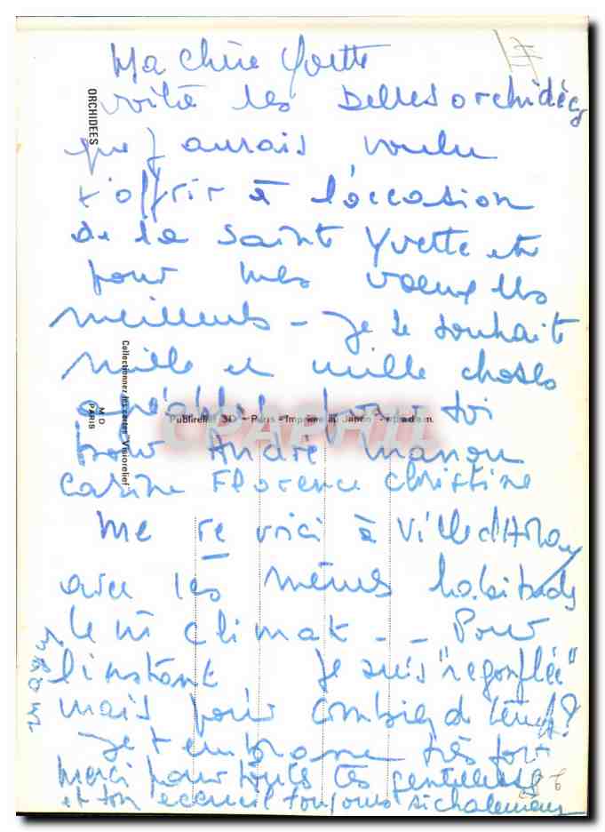 Orchidées — Collectionneur Alexandre Vassort — Paris — Verso