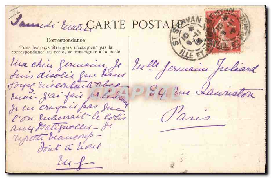 CPA Phare Saint Servan Le semaphore et Tour Saint Joseph — Rückseite
