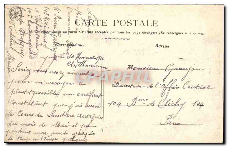 CPA Militaria Monument de la defense de Verdun  — Rückseite