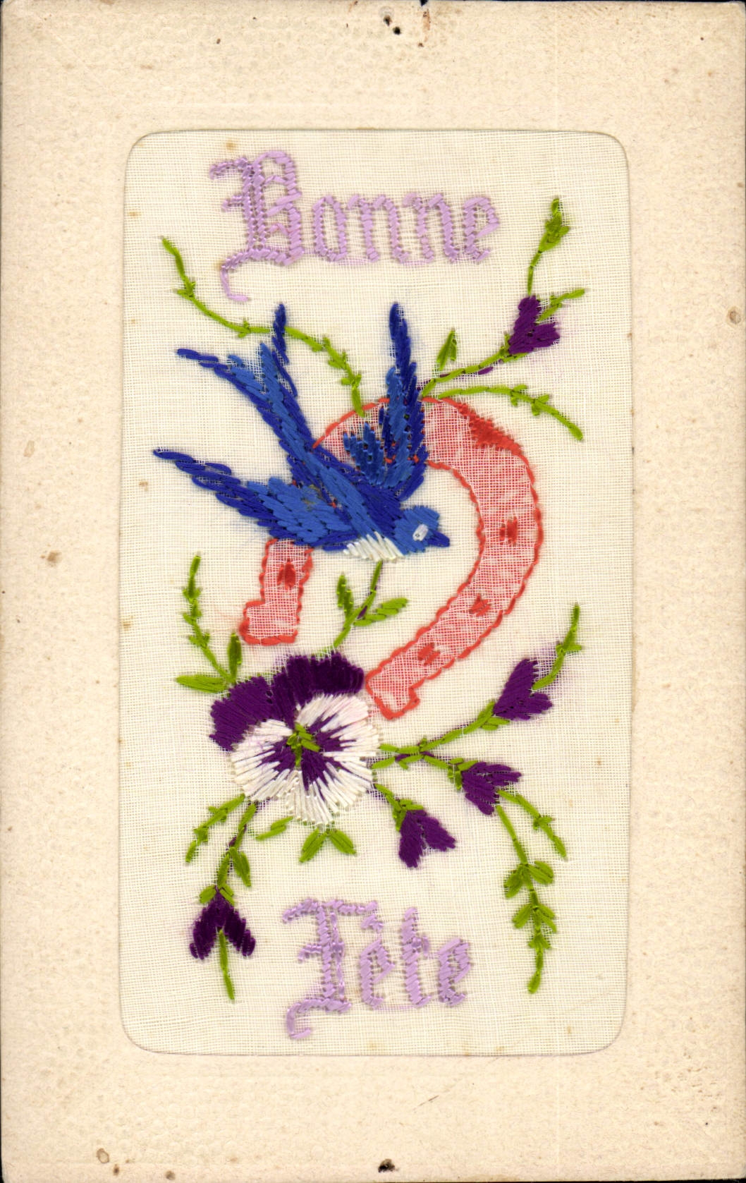 CPA Fantaisie Toilee Fleurs Fer a cheval Hirondelle