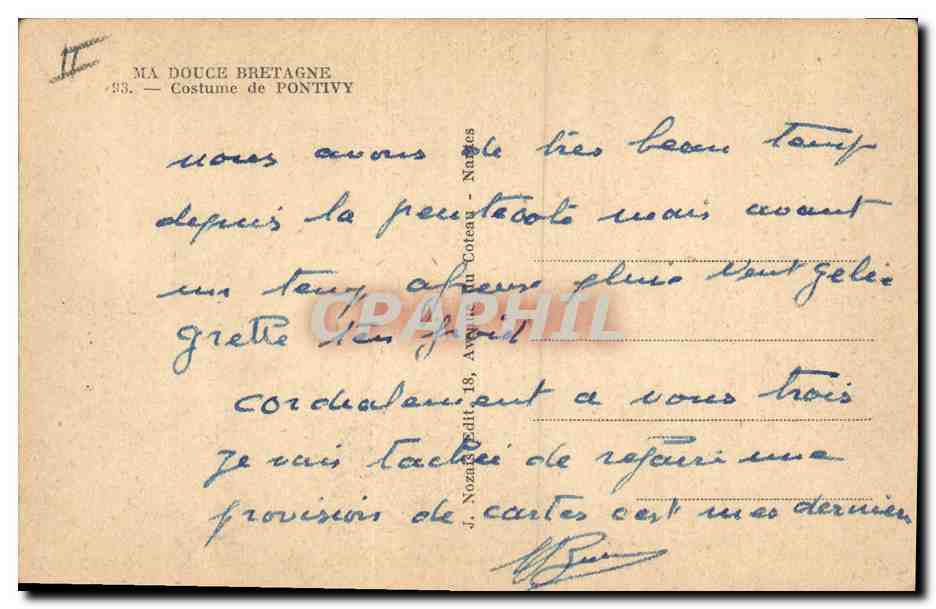 CPA Folklore Costume de Pontivy — Verso