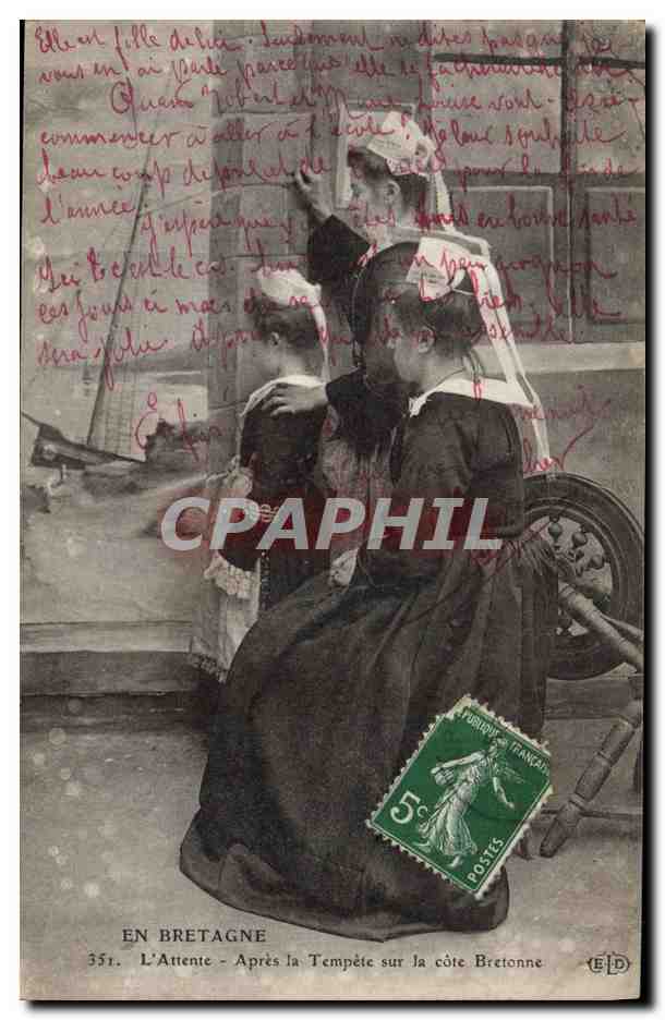 CPA Folklore L'attente Apres la tempete sur la cote bretonne