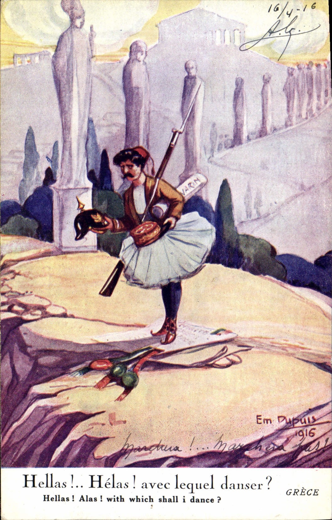 CPA Fantaisie Illustrateur Dupuis Helas Hels avec lequel danser Grece 