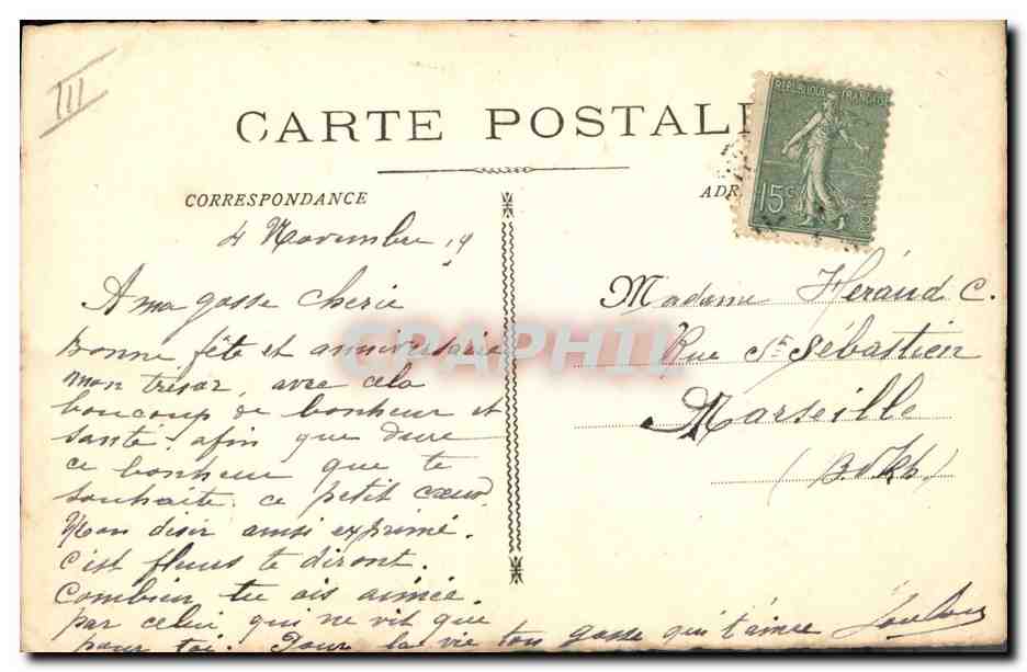 Fleurs de pensée violettes — dessin à l'aquarelle — éditeur Carte Postali — Verso