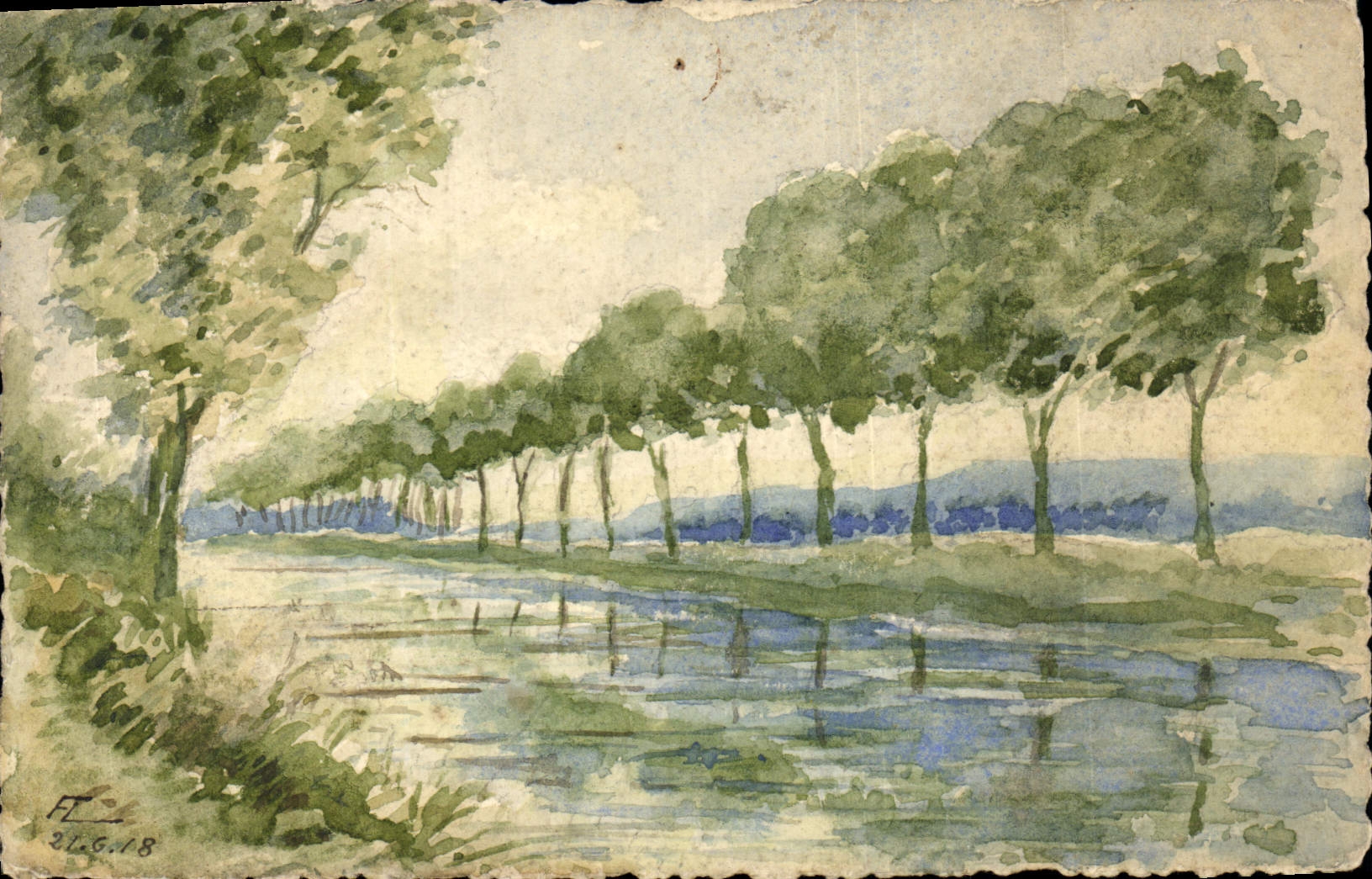 Paysage fluvial — peinture à l'eau — H.T. — 31.6.18