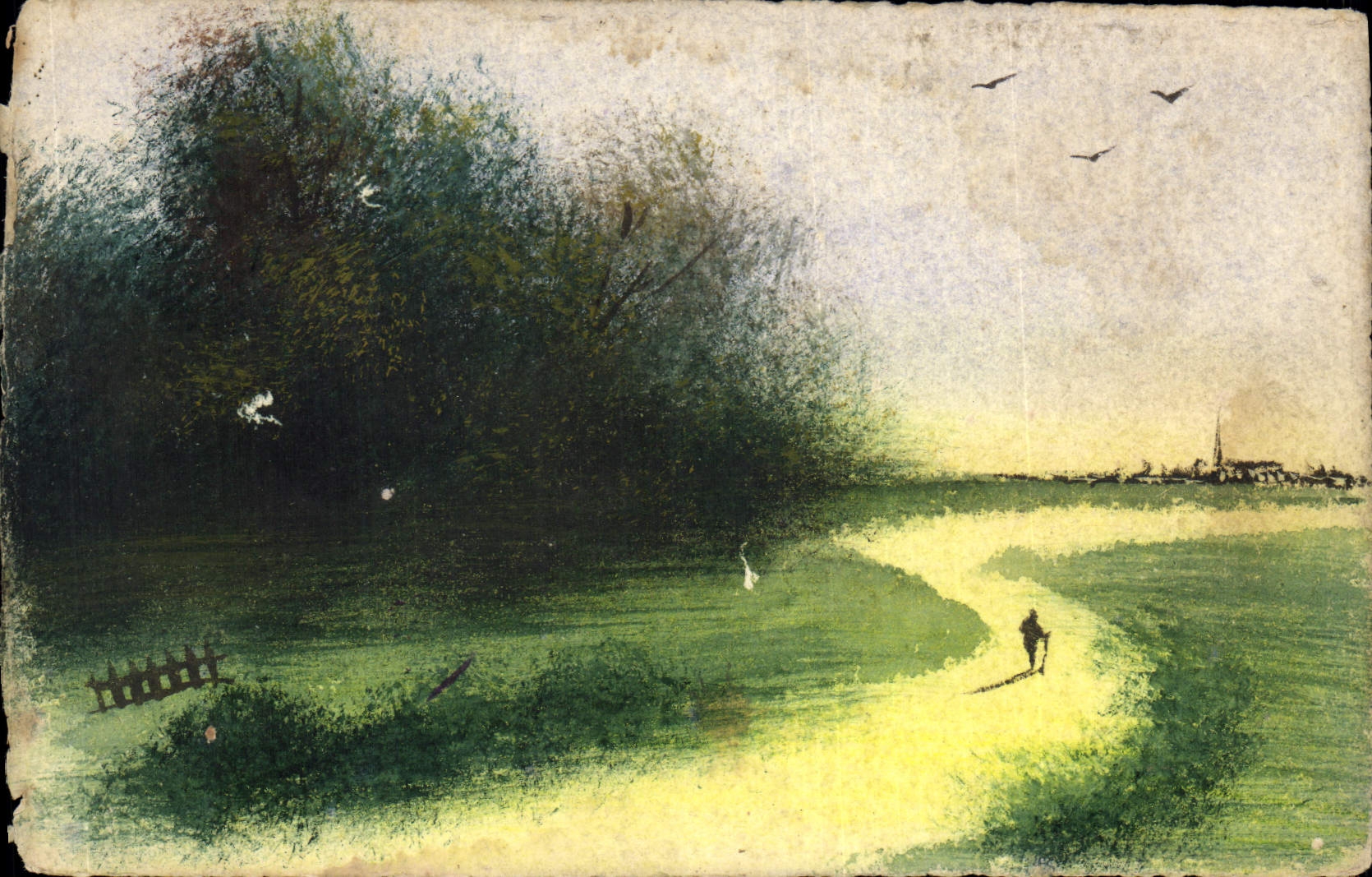 Paysage avec sentier et silhouette — éditeur non visible