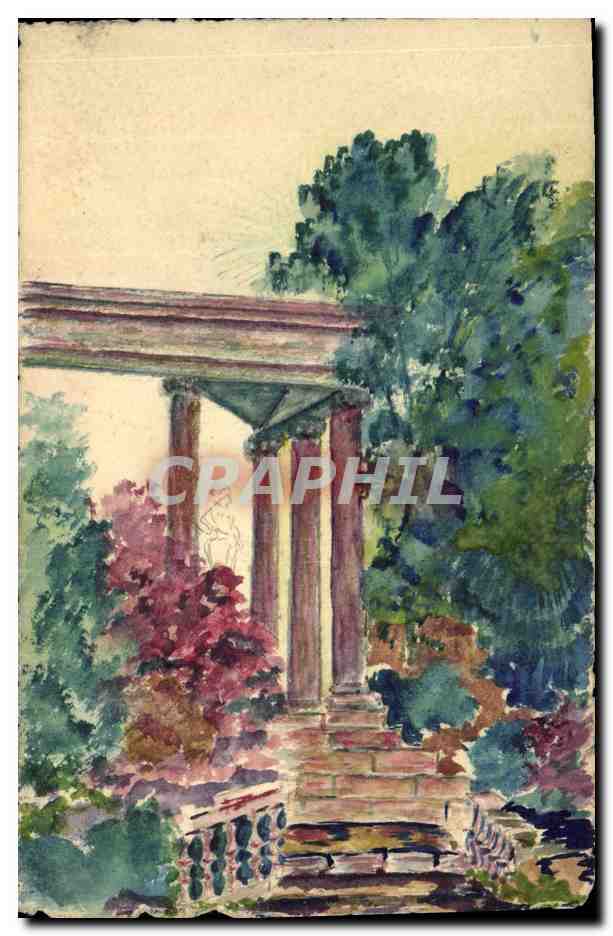 Paysage avec colonnade — peinture à l'aquarelle — éditeur non identifié