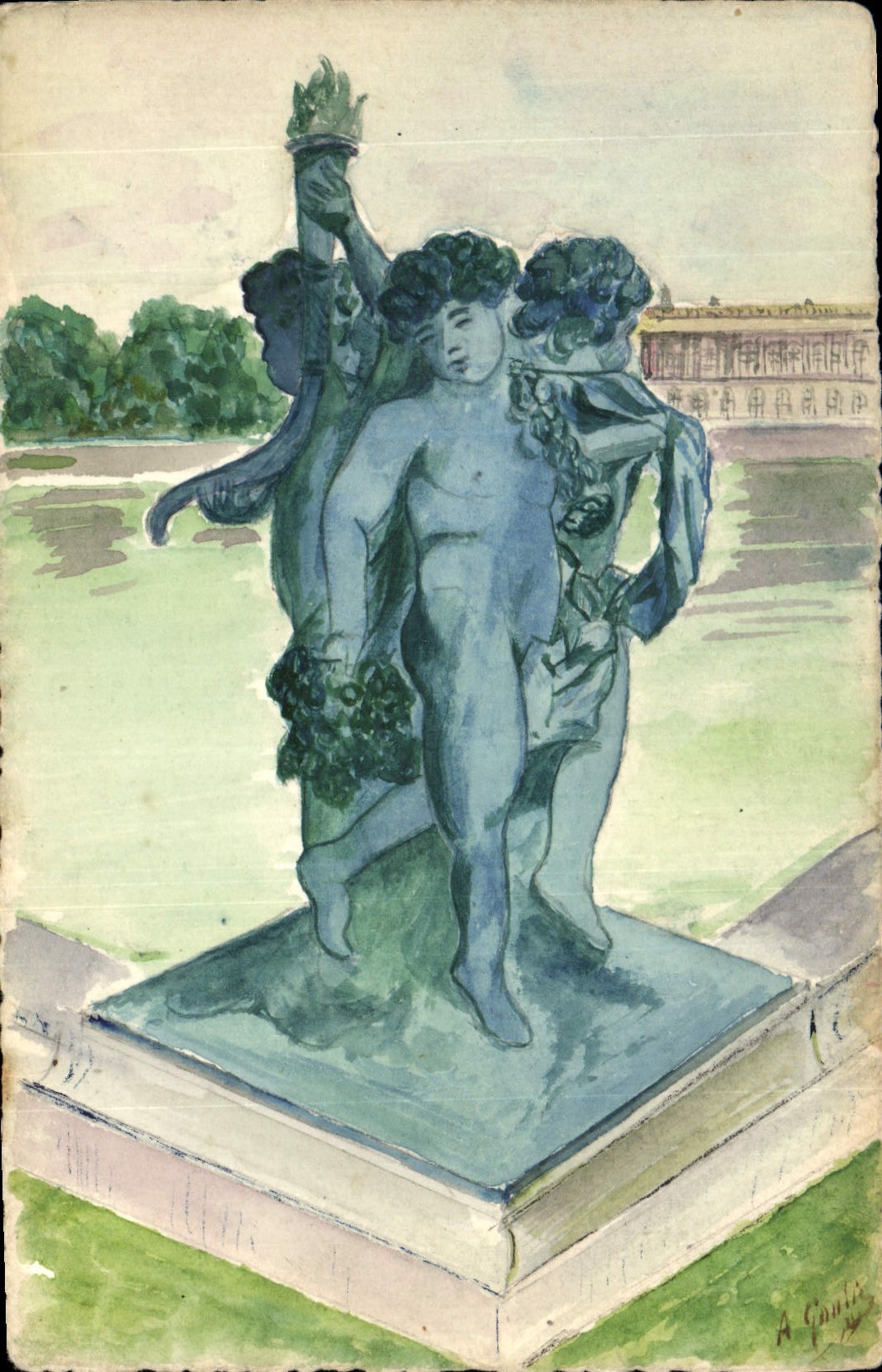 Statue de trois putti — Paris — A. Gontier