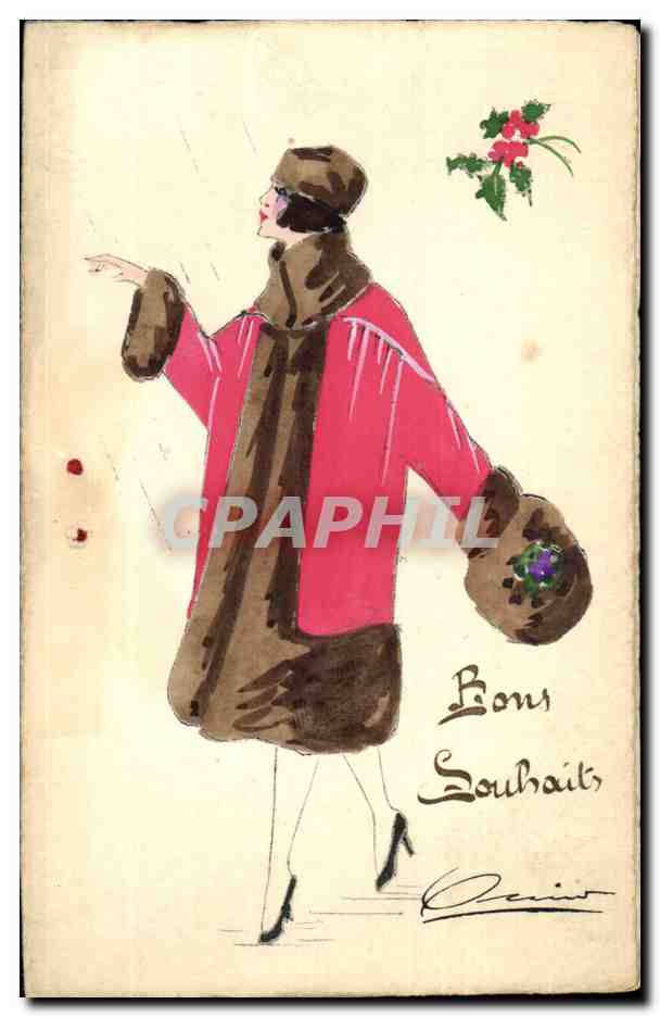 Femme en manteau rouge et fourrure — Bonnes Fêtes — Paris