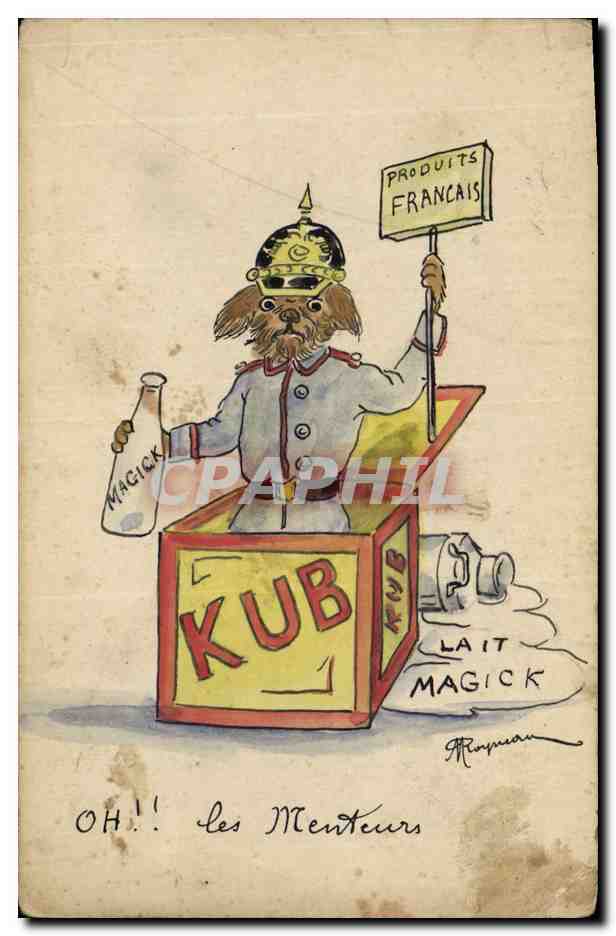 CPA Fantaisie (dessin a la main) Chien Kub Publicite Lait Magick Militaria