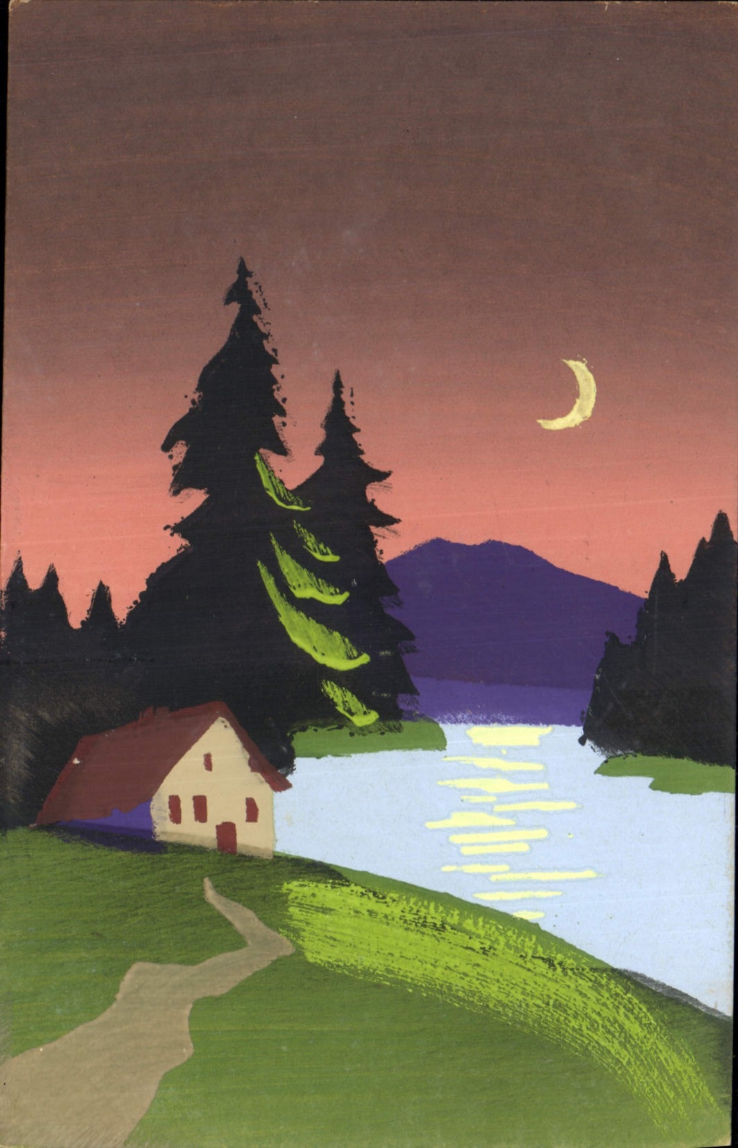 Paysage nocturne avec maison et lac — éditeur CPAPHIL, n° 25