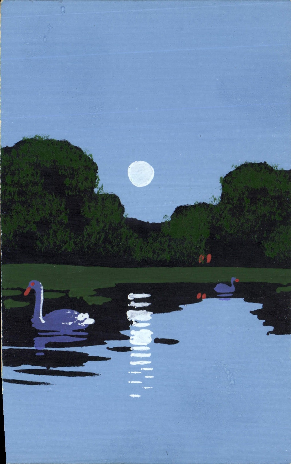 Lac sous la lune — cygnes — édition CPAPHIL n° 1944 B