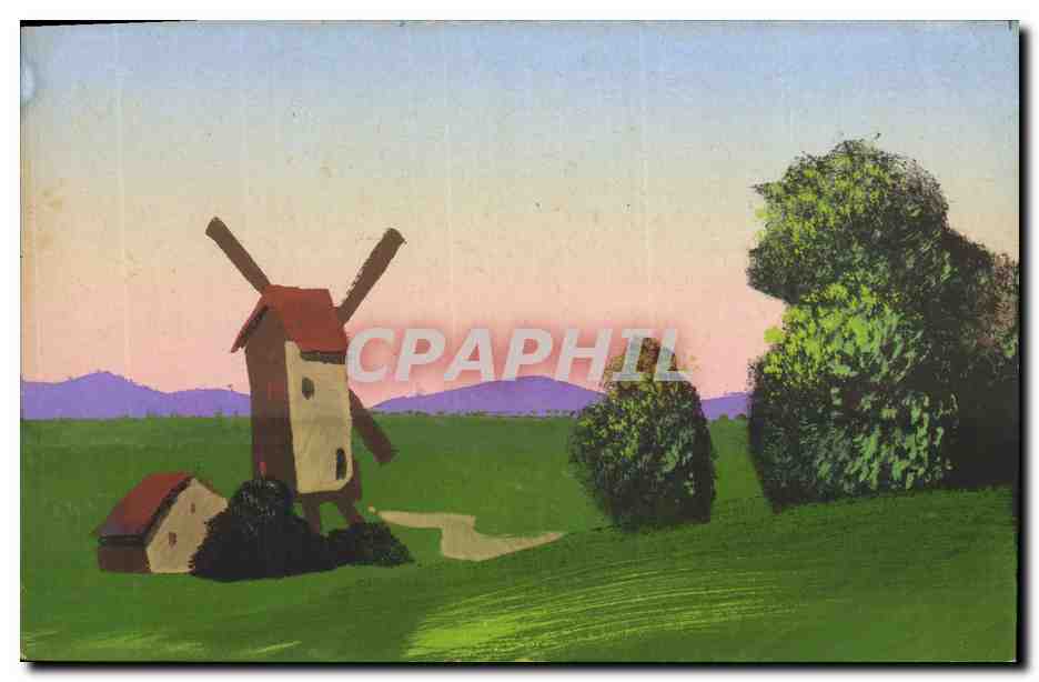 Moulin à vent — paysage rural — éditeur CPAPHIL, n° de série 34