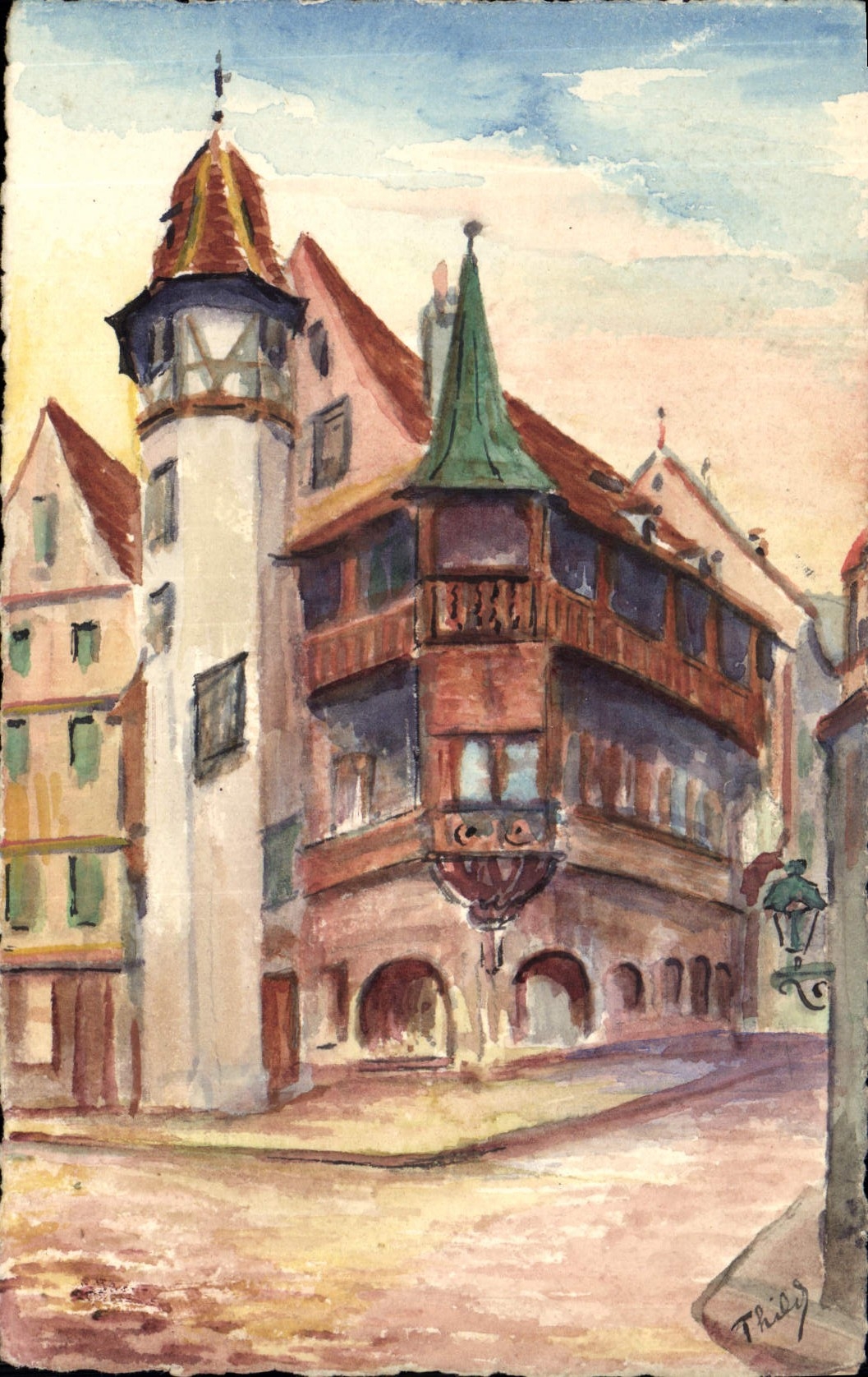 Vue de bâtiments historiques — peinture à l'aquarelle — Thiey