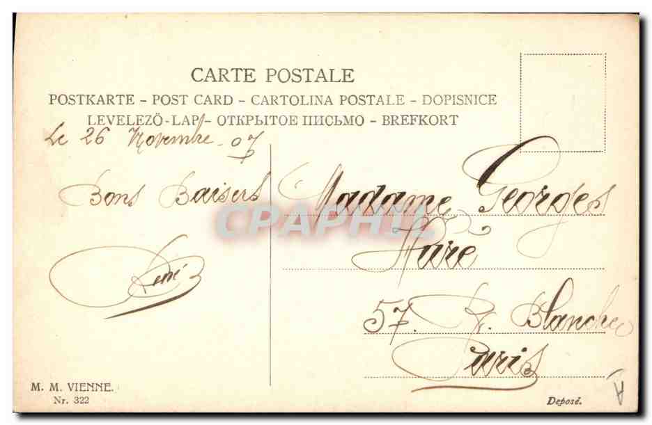 Jeune femme aux fleurs — éditeur M. M. Vienne, n° 322 — Verso