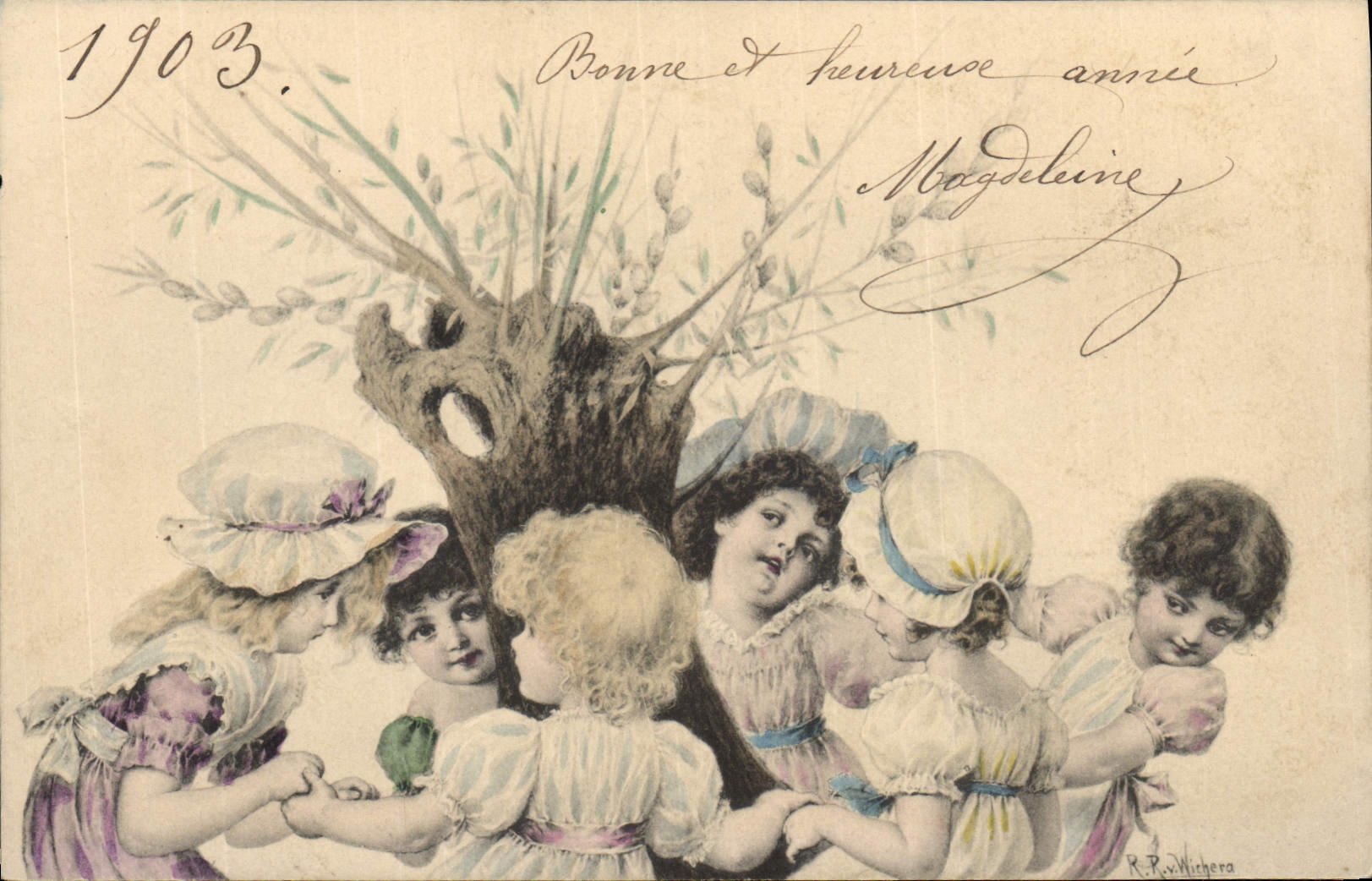 Enfants jouant sous un arbre — R.P. Wighera — n° 4