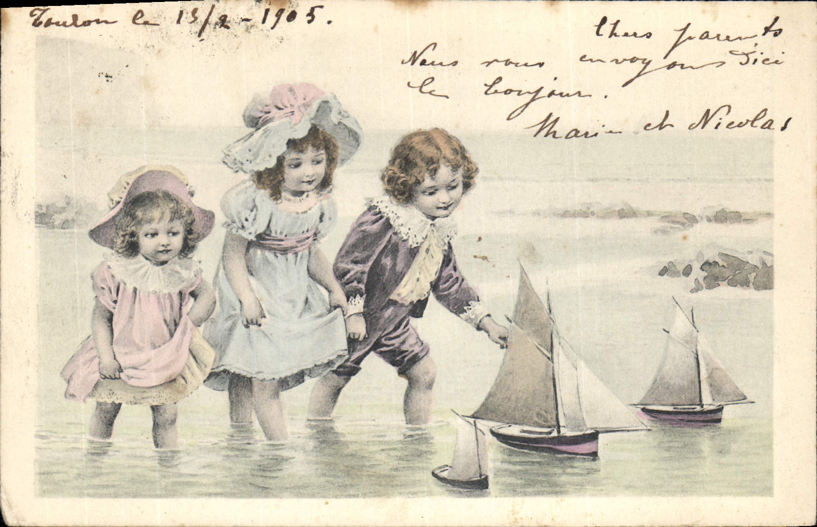 Kinder, die am Meer spielen — Cordon — Verleger A. B. Paris