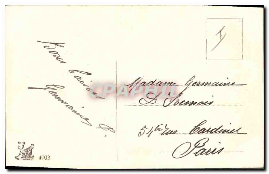 Jeune couple et chiot — Pâques — éditeur anonyme, série 4002 — Verso