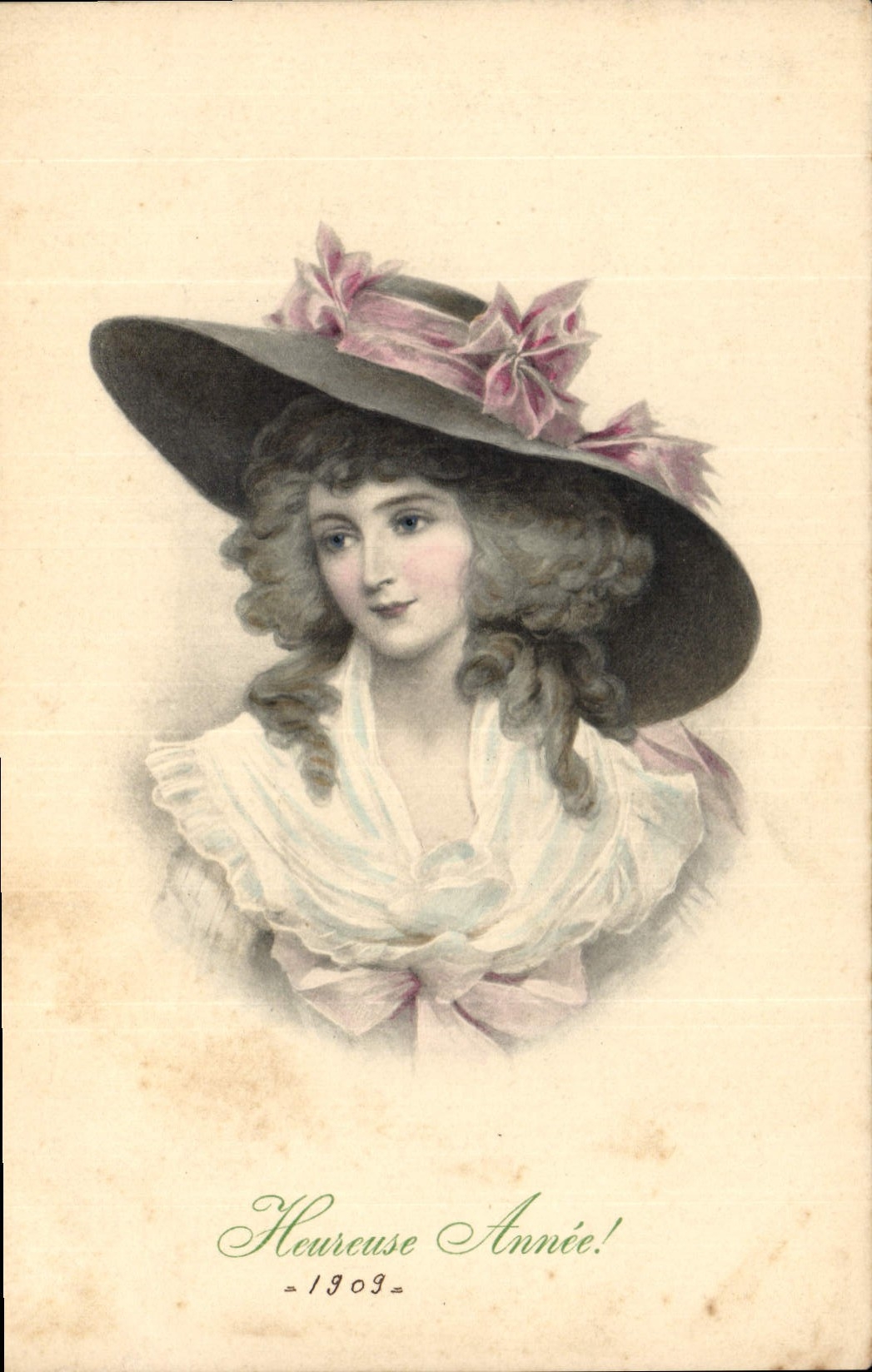 Jeune femme au chapeau orné de fleurs — Année 1909 — M. M. Vienne, Nr. 380