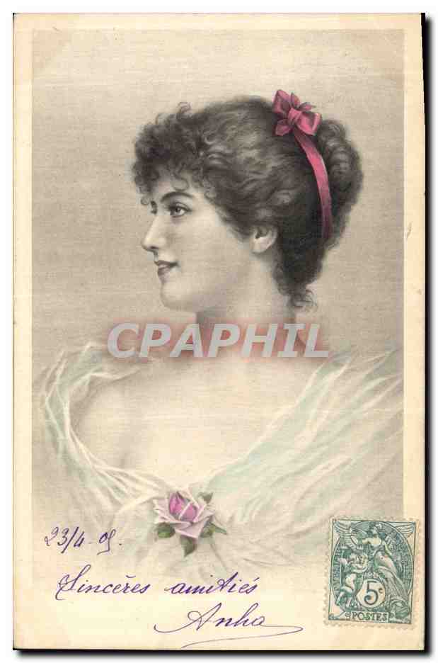 Jeune femme à la rose — Sincères amitiés — F. M. Cologne, n°2767
