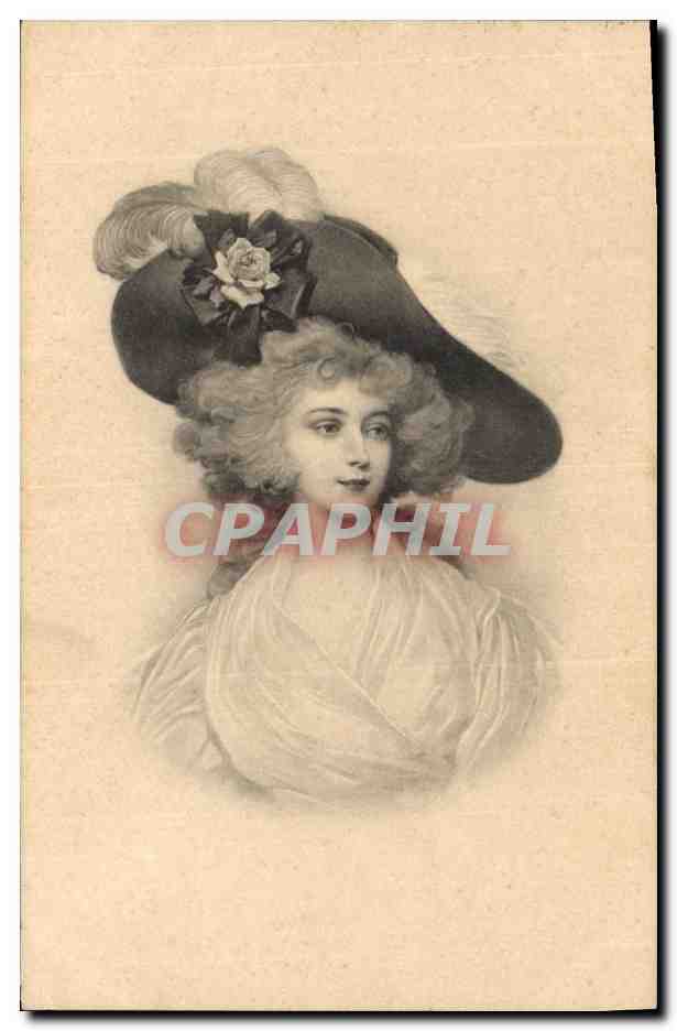 Jeune femme en chapeau à plume — éditeur non identifié, n° de série non visible