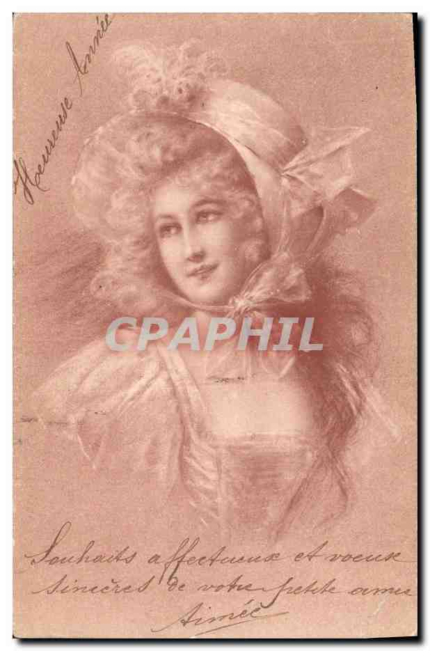 Jeune femme en chapeau à rubans — carte postale signée 'Honorée Annie' — M. M. Vienne, éditeur