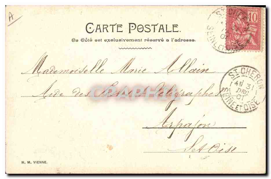 Jeune femme en chapeau à rubans — carte postale signée 'Honorée Annie' — M. M. Vienne, éditeur — Verso