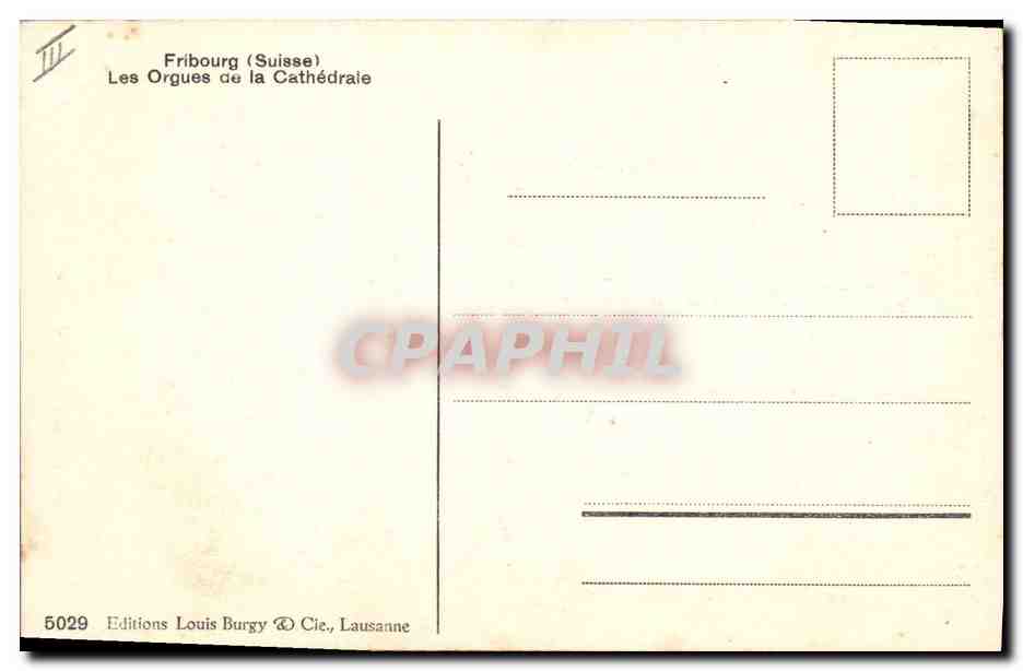 Fribourg (Suisse) — Les Orgues de la Cathédrale — Éditions Louis Burgy & Cie, Lausanne, n° 5029 — Verso