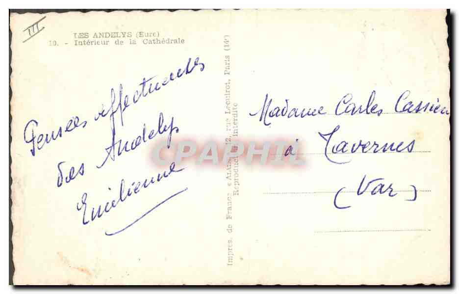 CPA Orgue Les Andelys Interieur de la cathedrale — Verso