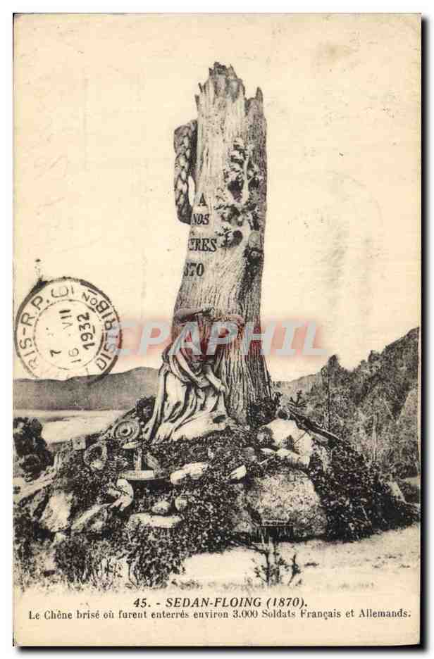 Vintage Postcard Military 1870 War Sedan Floing the oak was broken or where about 3000 French and German soldiers were buried