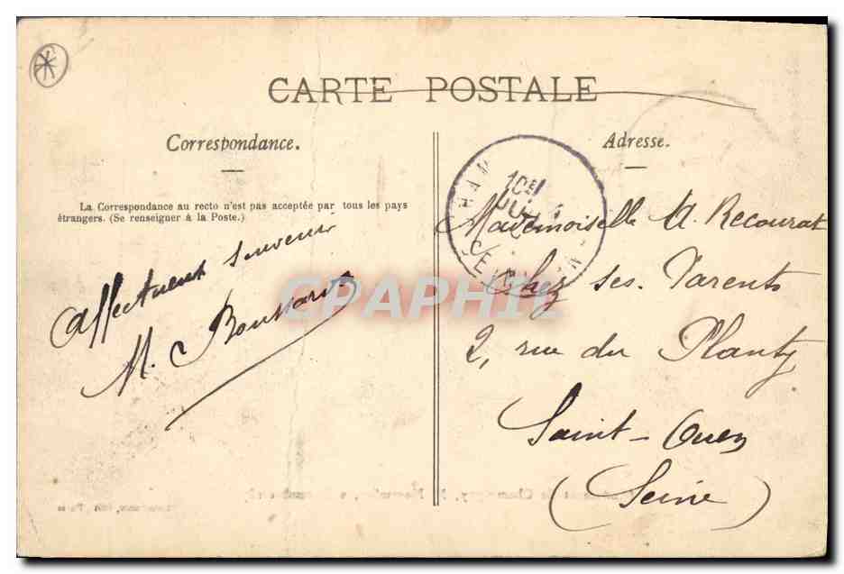 CPA Militaria Guerre de 1870 Monument de Champigny  — Rückseite