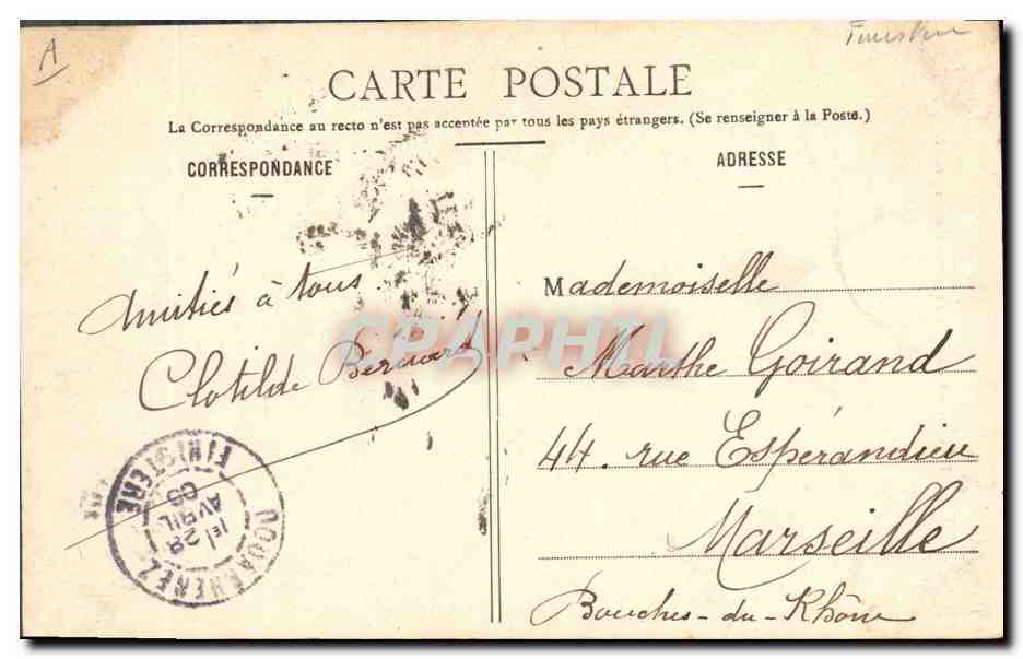 CPA Folklore Audierne a Douarnenez Costume de travail — Verso