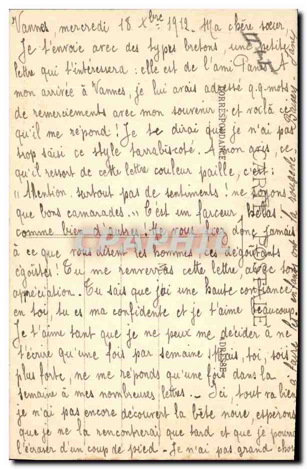 CPA Folklore Costumes de Bannalec — Verso