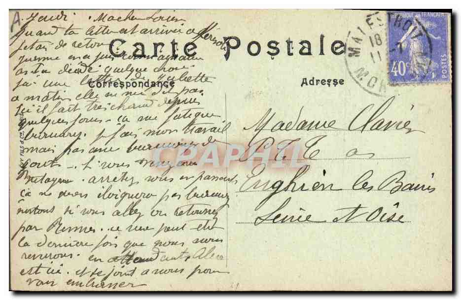 CPA Folklore Jeune fille de Fouesnant — Verso
