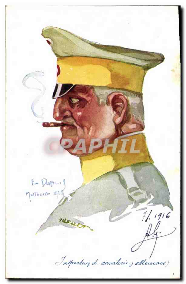 CPA Fantaisie Illustrateur Dupuis Militaria Inspecteur de cavalerie allemand